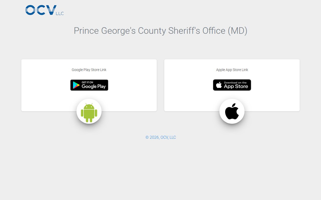 Prince George’s Sheriff MD official app landing page