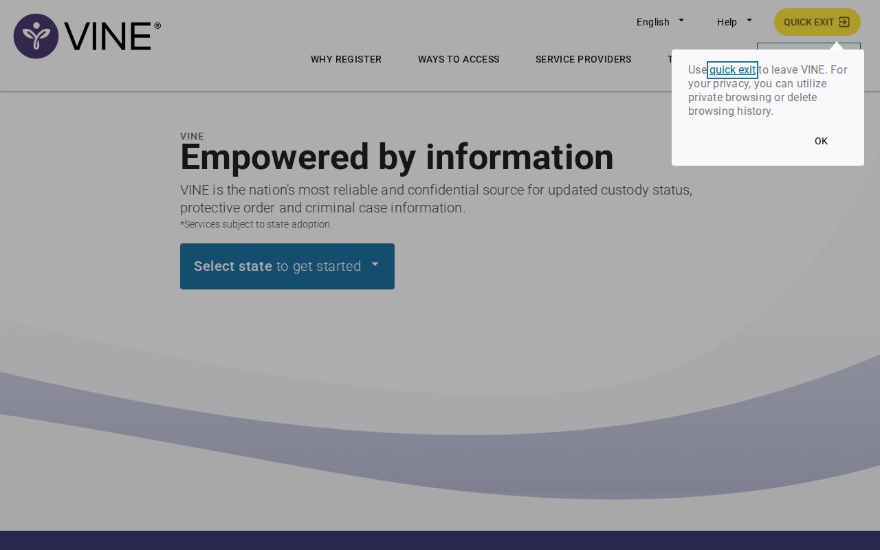 VINELink public custody search screen