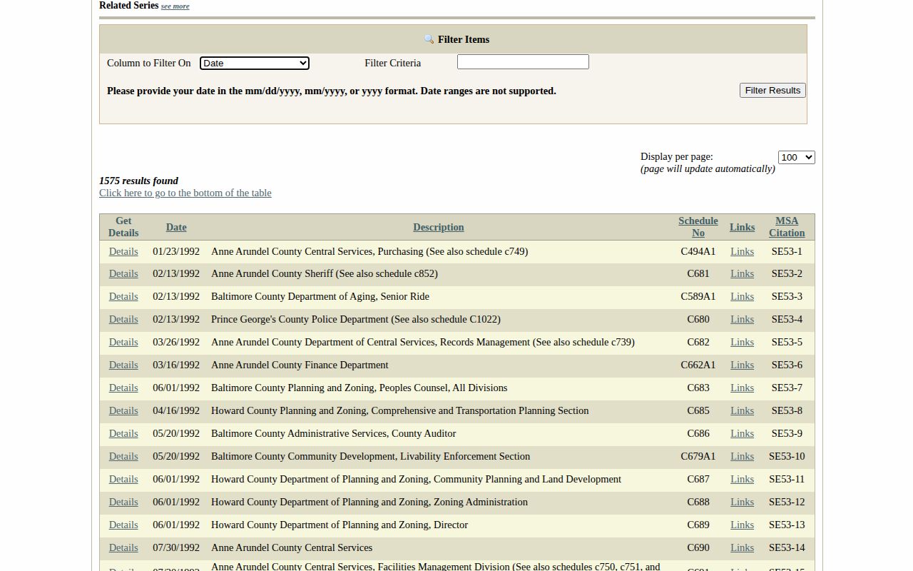 Prince George's County records schedule collection